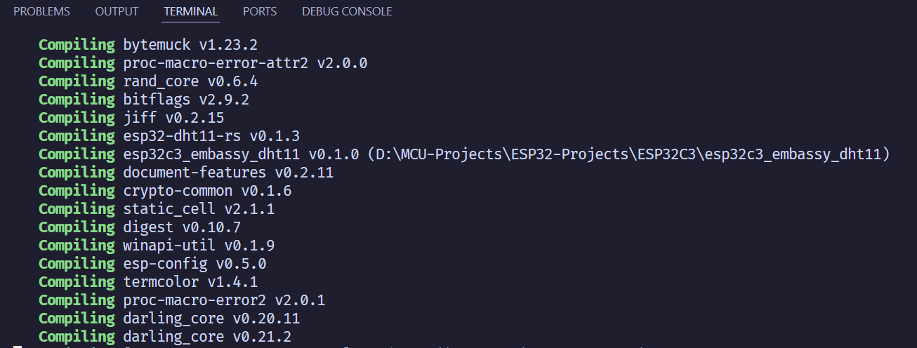 terminal compiling ESP32-C3 DHT11 firmware