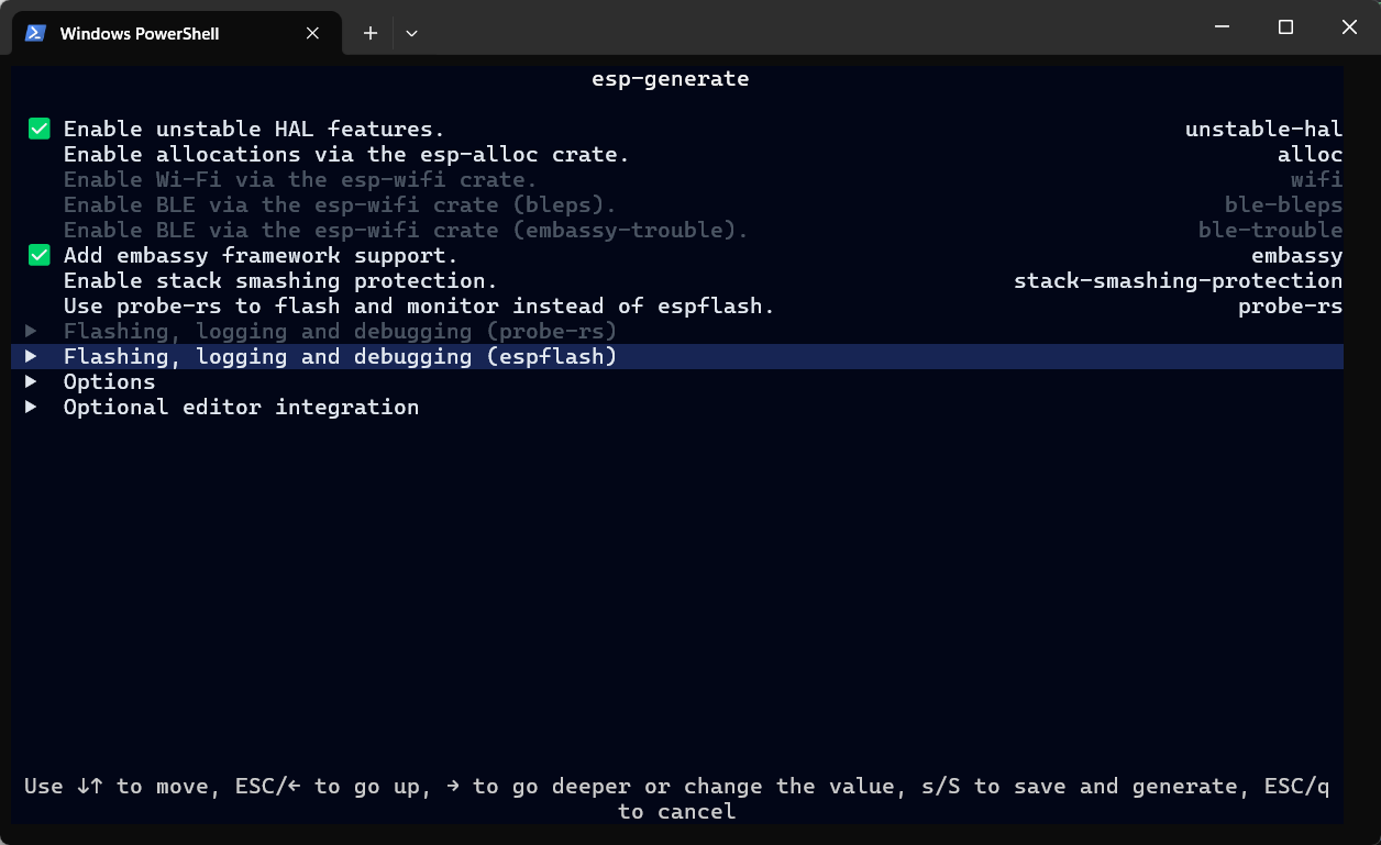 esp-generate feature group screen