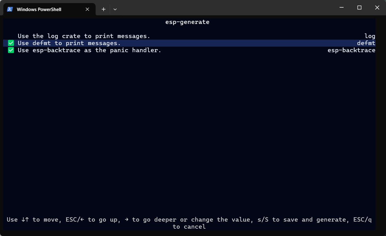 selected flashing and logging features in esp-generate