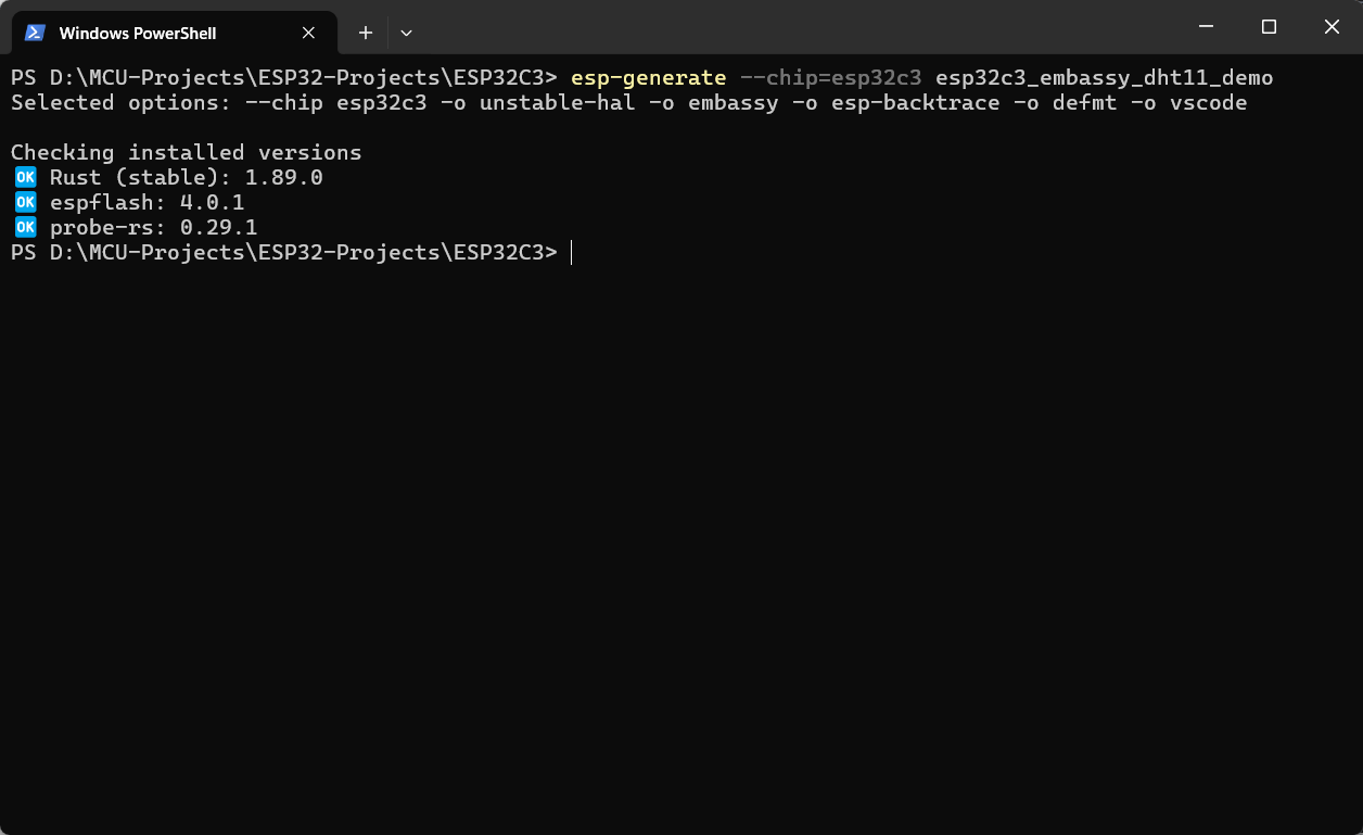 esp-generate project creation complete