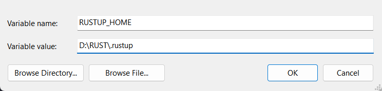 RUSTUP_HOME environment variable path