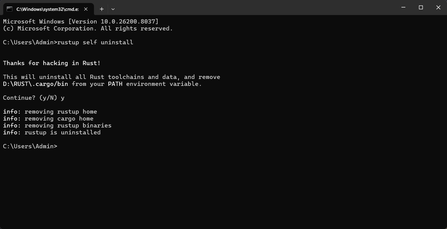 rustup self uninstall confirmation